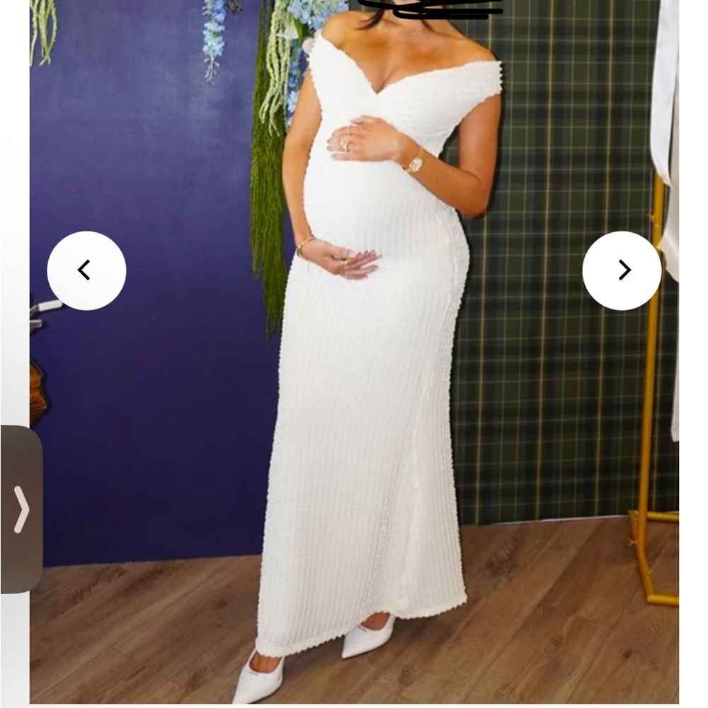 Momyknows Off Shoulder Ruffle Backless Bow  Maternity Baby Shower Maxi Dress
